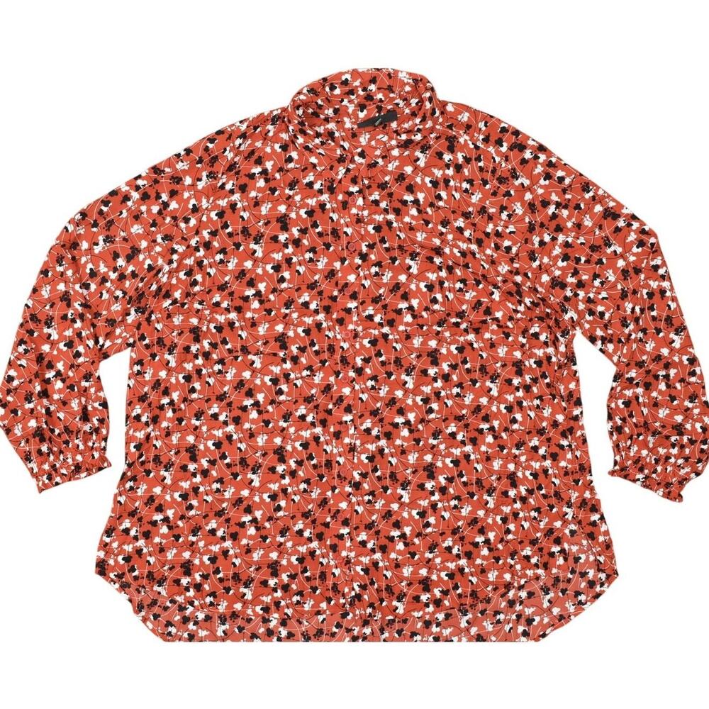 Lane Bryant Women's Red Floral Polyester Button-Up Top Plus Size 22/24